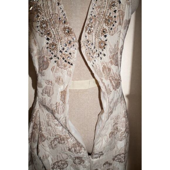 Aidan Mattox Gold Floral Brocade Beaded Midi Dress – Size 12 NWT Neiman Marcus - Picture 10 of 15